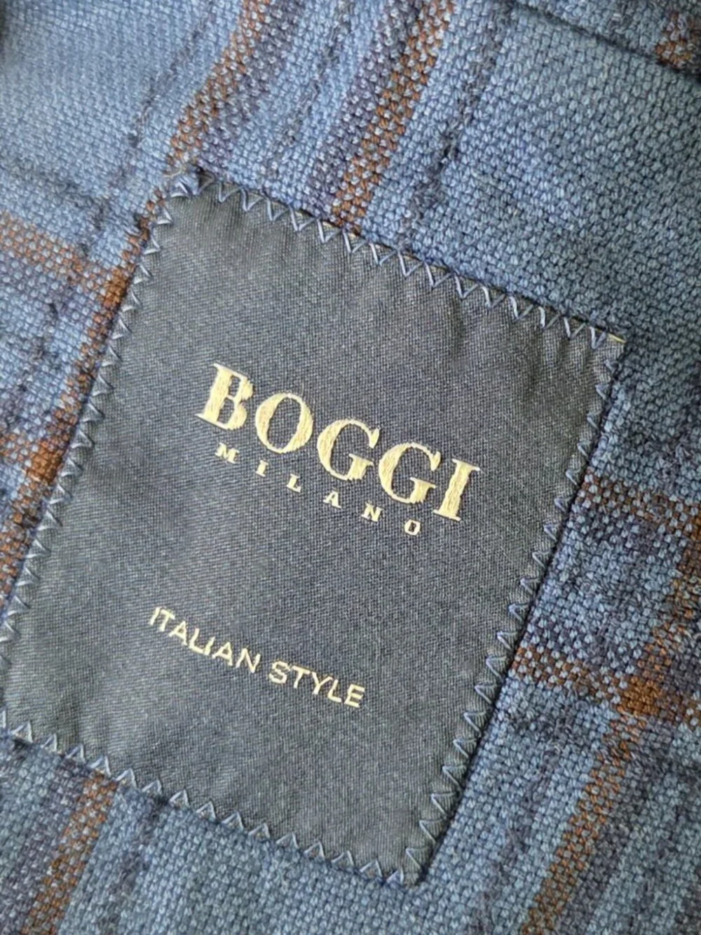 BOGGI MILANO Blue Plaid Suit Jacket Blazer